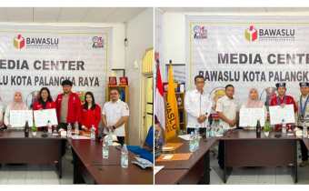 Penandatanganan Perjanjian Kerjasama (PKS) antara Bawaslu Kota Palangka Raya dan Organisasi Kepemudaan di Kota Palangka Raya, Rabu (29 Juli 2026)