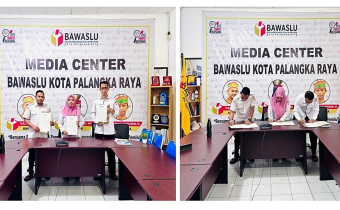 Penandatanganan Indikator Kinerja Utama (IKU) oleh Ketua dan Anggota Bawaslu Kota Palangka Raya, Rabu (12/08/2026)