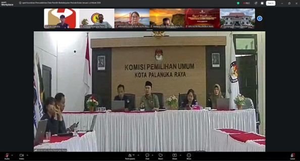 Rapat Koordinasi Pemutakhiran Data Pemilih Berkelanjutan (PDPB) Triwulan I Tahun 2026 yang dilaksanakan oleh KPU Kota Palangka Raya via Zoom Meeting, Selasa (31/03/2026)