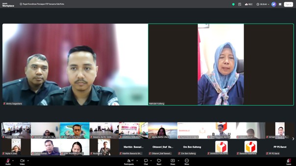 Rapat Koordinasi (Rakor) Persiapan Pendidikan Pengawas Partisipatif (P2P) yang dilaksanakan secara daring melalui Zoom, Selasa (21/04/2026)