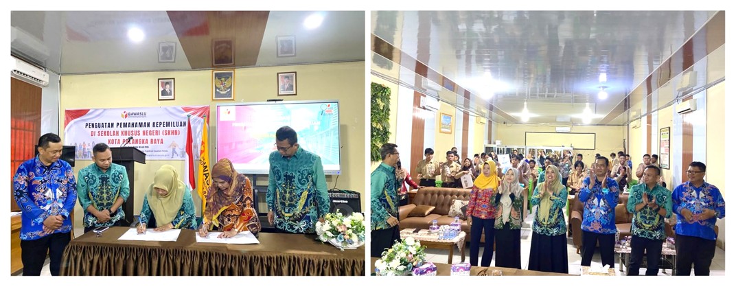 Penandatanganan Nota Kesepahaman (MoU) dan Sosialisasi Kepemiluan di SKHN 1 Kota Palangka Raya, Kamis (30/07/2026)