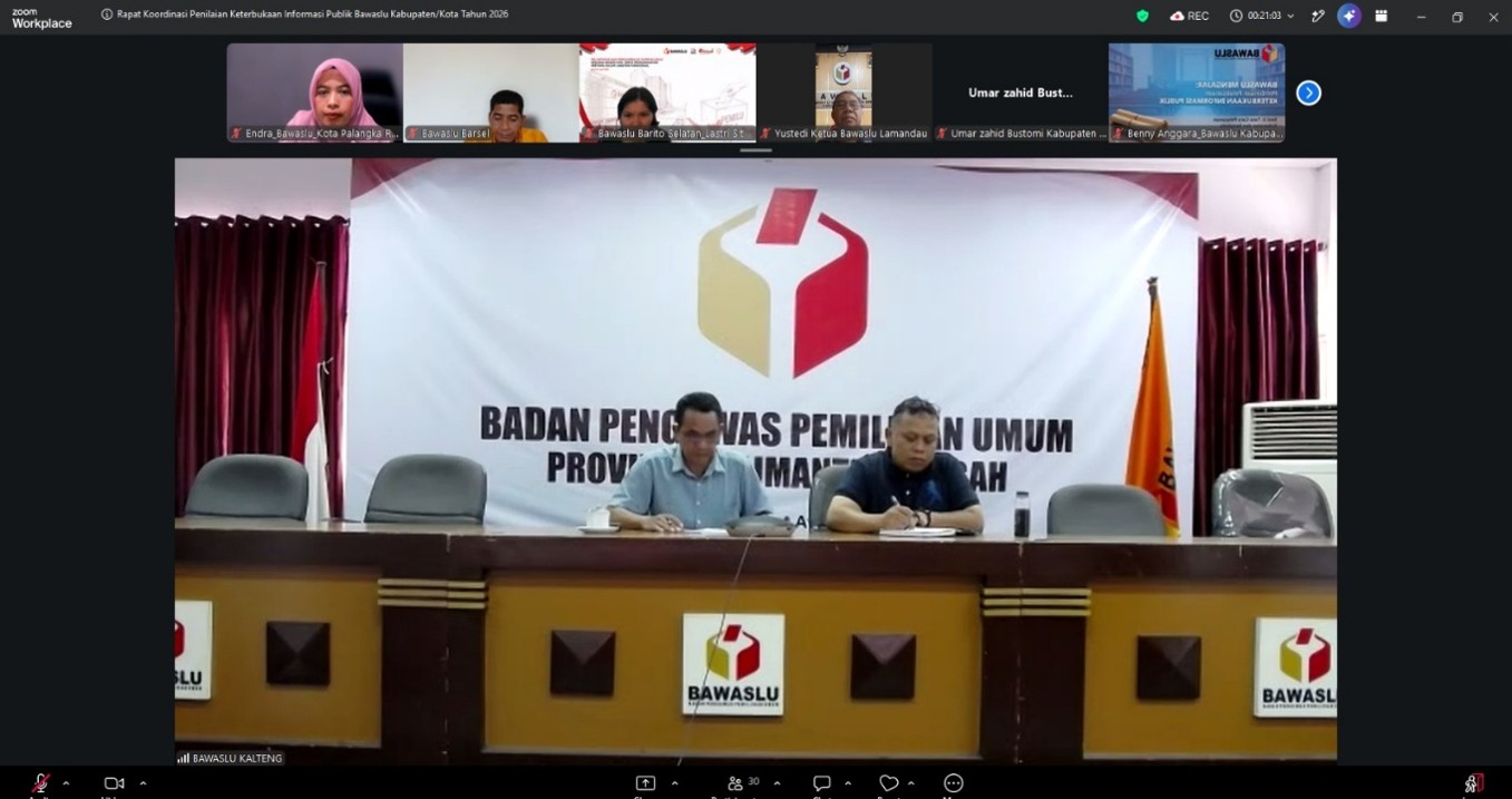 Rapat Koordinasi (Rakor) Penilaian Keterbukaan Informasi Publik (KIP) Bawaslu Kabupaten/Kota Tahun 2026 via Zoom, Kamis (16/07/2026)