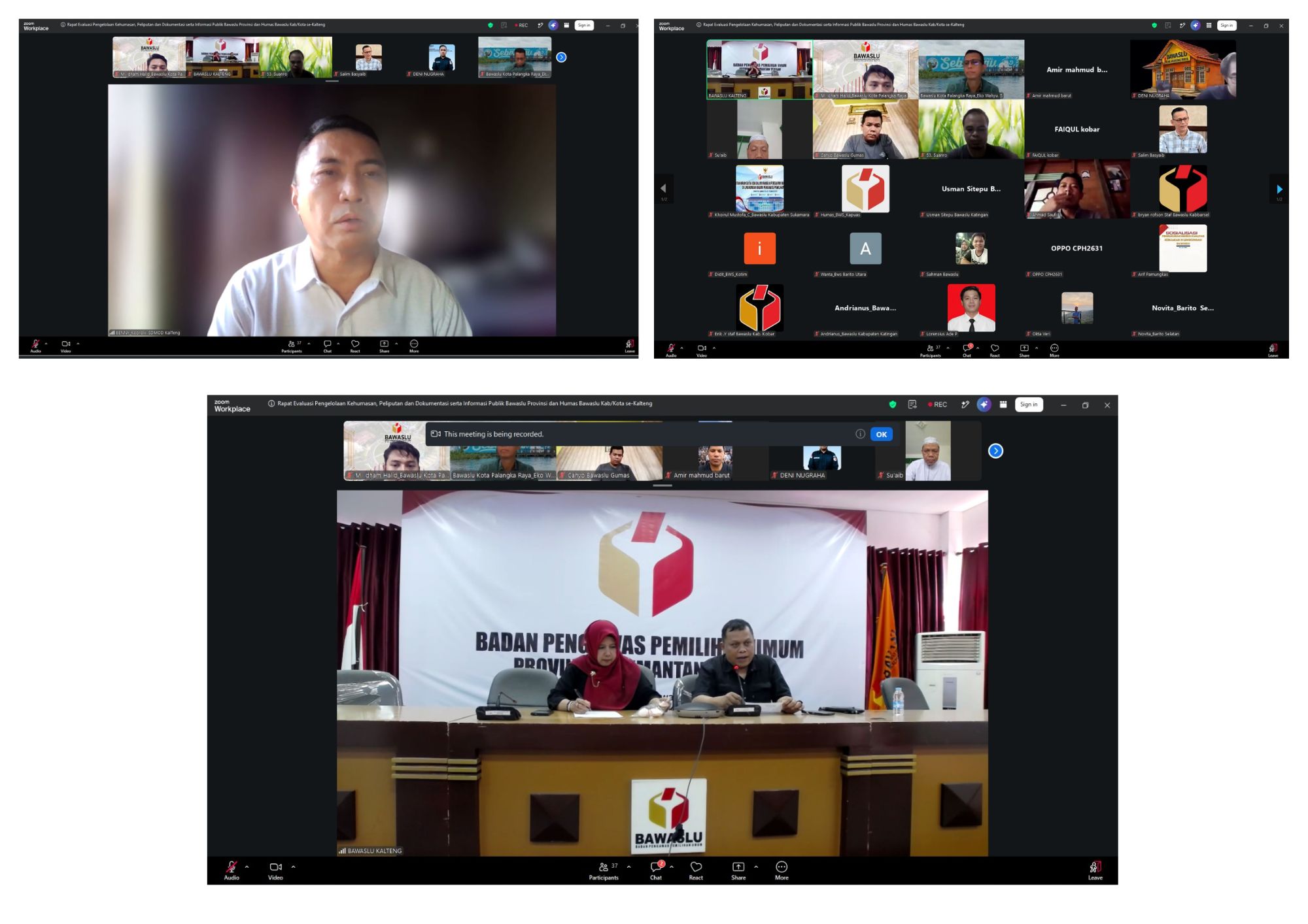 Rapat Evaluasi Divisi Humas bagi Bawaslu Kabupaten/Kota se-Kalimantan Tengah yang dilaksanakan oleh Bawaslu Provinsi Kalimantan Tengah via Zoom, Jumat (14/08/2026)