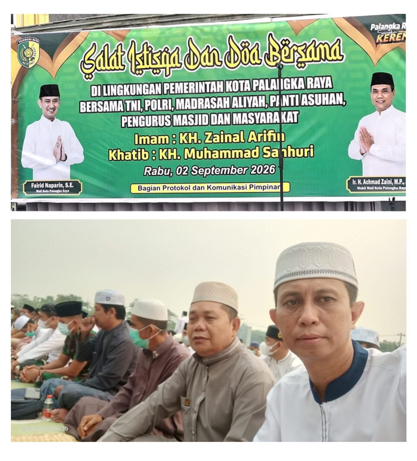 Kegiatan Salat Istisqa dan Doa Bersama yang diselenggarakan oleh Pemerintah Kota Palangka Raya di Masjid Agung Kubah Kecubung, Rabu (02/09/2026)