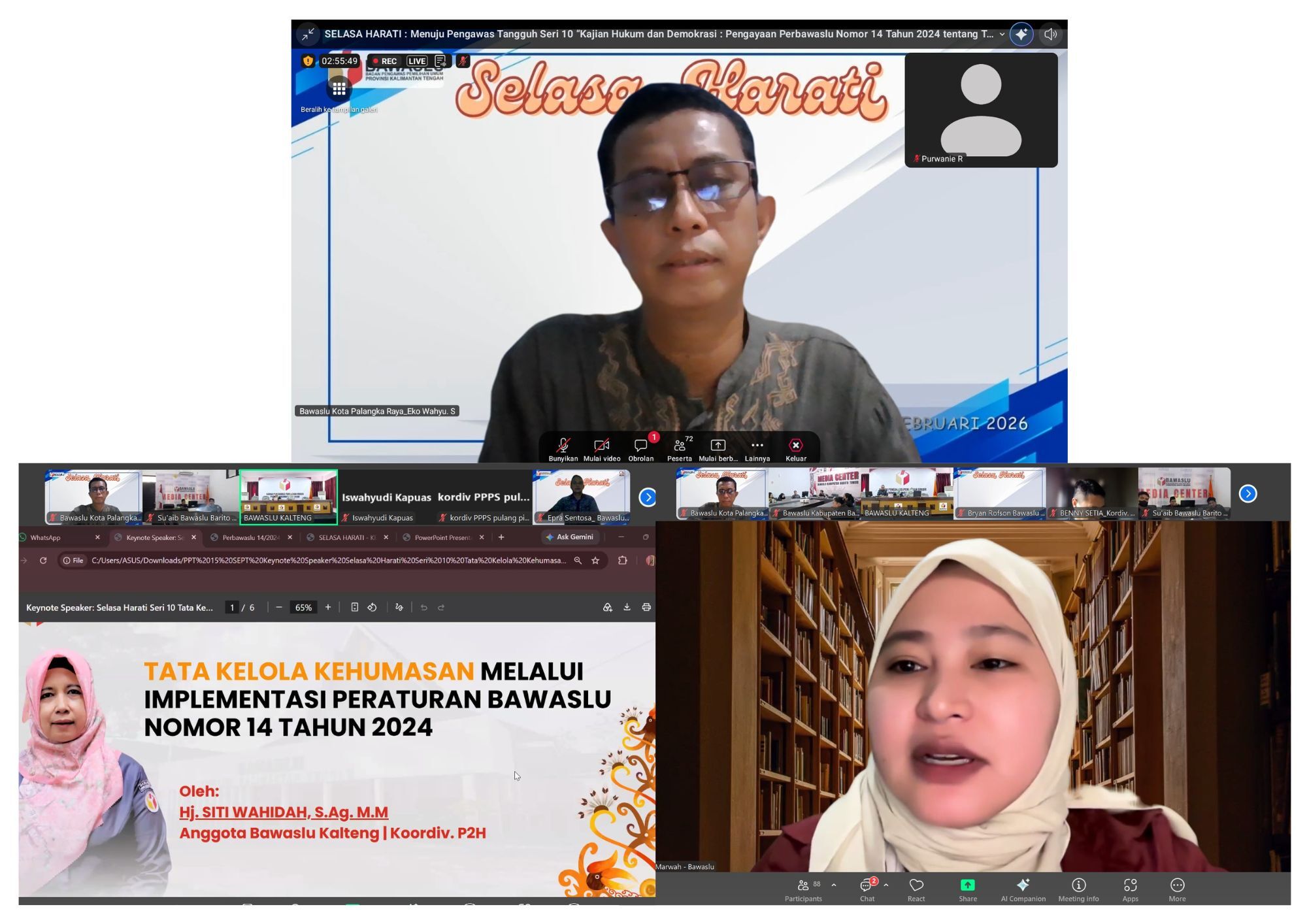 PERKUAT LITERASI HUKUM KEHUMASAN, BAWASLU KOTA PALANGKA RAYA IKUTI KAJIAN "SELASA HARATI" SERI 10